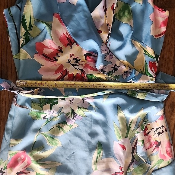 Vince Camuto Turquoise Blue Floral Ruffled Neck and Hem Faux Wrap Maxi Dress 8 - Picture 8 of 16